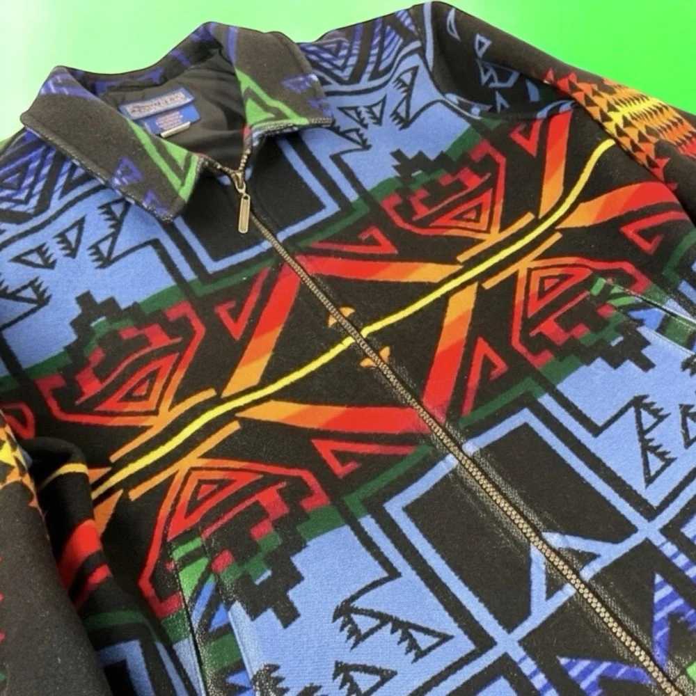 Vintage Pendleton Wool Bomber‎ Jacket Native Tribal Aztec USA Made Large